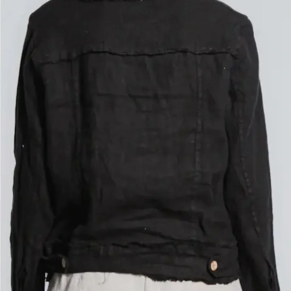 Tina Stephens Black Linen Jacket Classic Denim Style - Picture 6 of 14